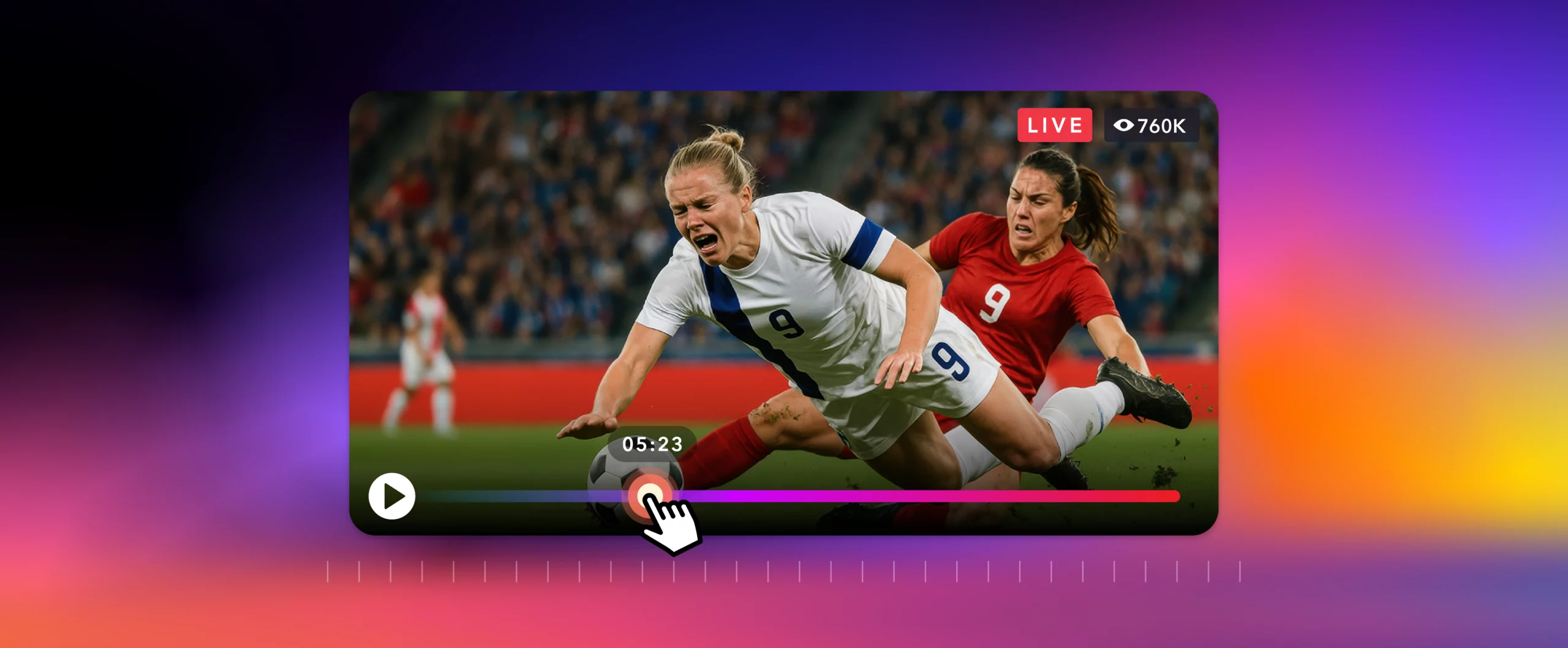  Soccer replay video player with a progress bar and live label