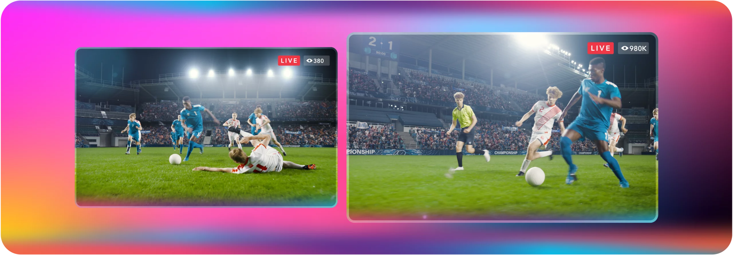Side-by-side comparison of a flexible latencies in live soccer stream